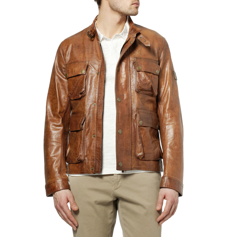 Belstaff Brad Perforated Leather Jacket in Brown for Men - Lyst