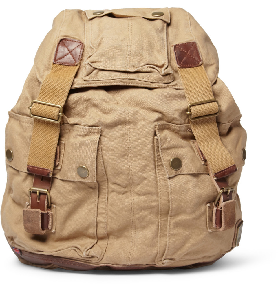 Belstaff Leather-trimmed Canvas Backpack in Natural for Men | Lyst