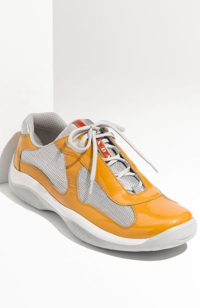 Prada Americas Cup Mesh & Leather Sneaker in Orange for Men (yellow ...