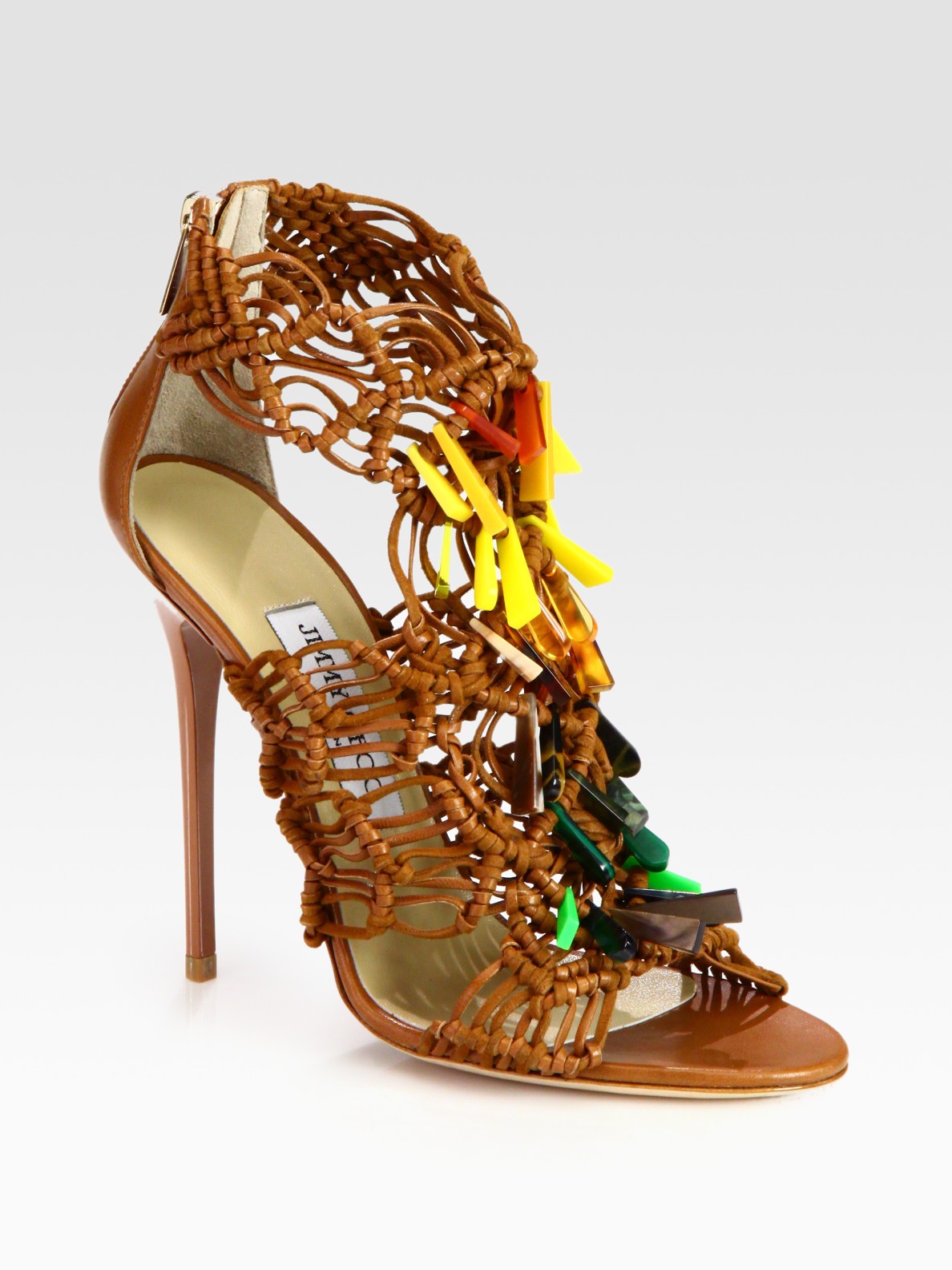 Jimmy Choo Beaded Woven Leather Sandals in Brown - Lyst