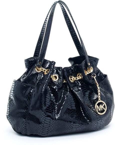 Michael Kors Jet Set Chain Ring Tote, Patent Python-embossed Black in ...