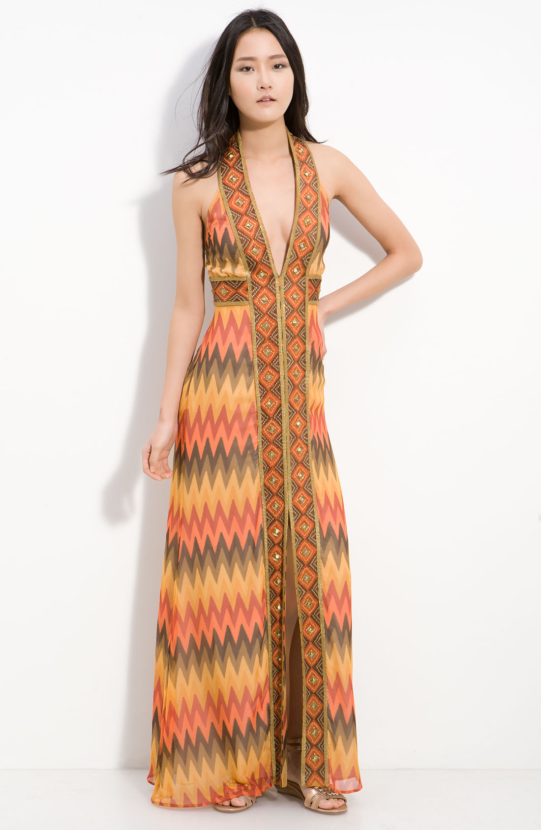 Haute Hippie Embellished Silk-crepe Maxi Dress in Orange (multicolored ...