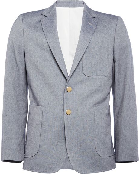 Maison Kitsuné Cotton Oxford Cloth Blazer in Blue for Men | Lyst