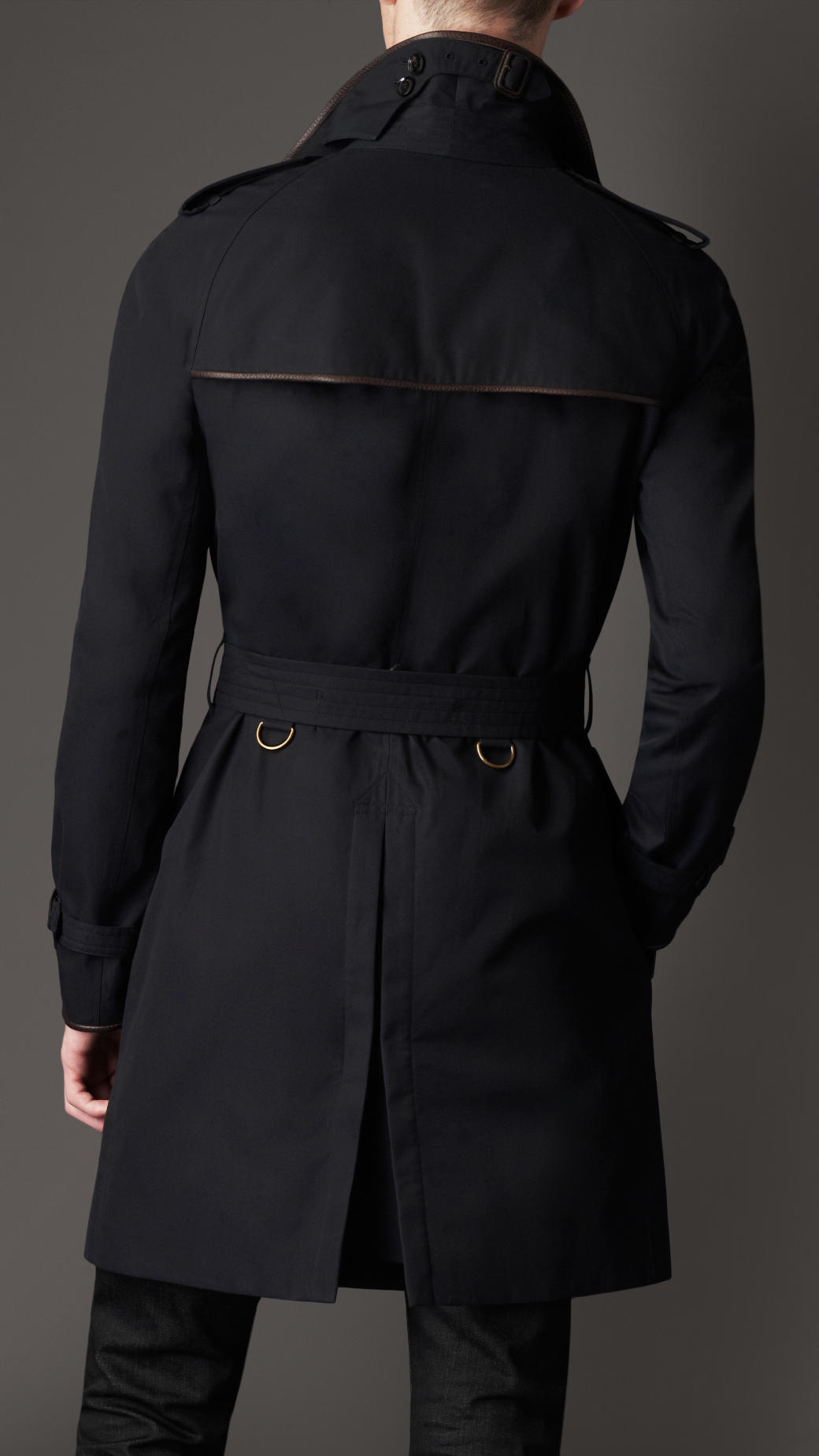 coat with leather trim