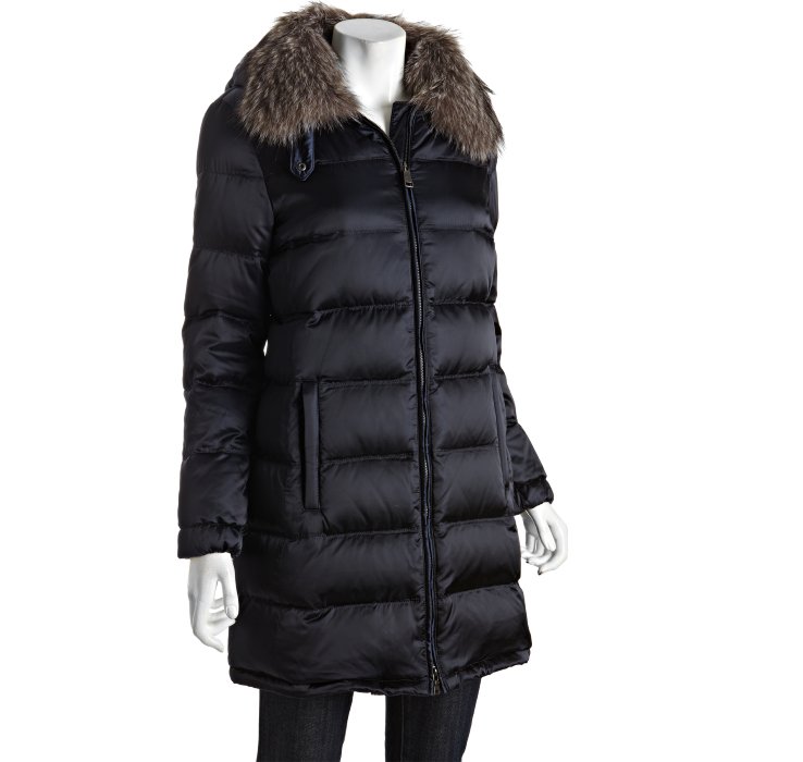Prada Sport Navy Quilted Nylon Fur Collar Hooded Down Coat in Blue ...