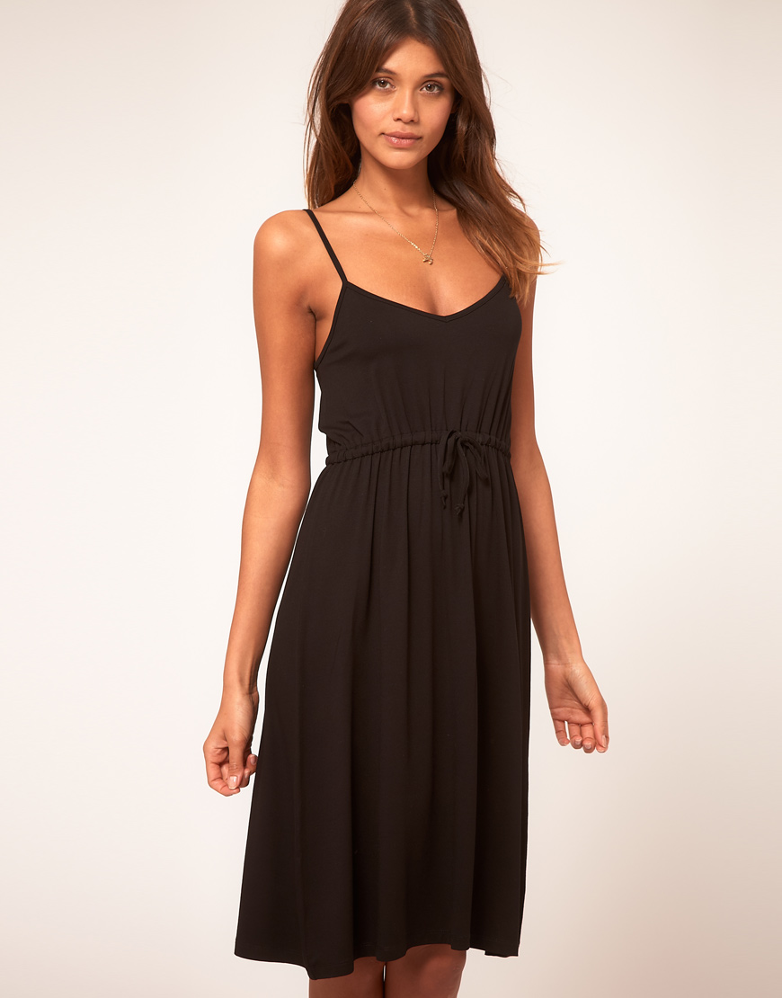 Lyst  Asos Collection Asos Midi Summer Dress with Tie Waist in Black