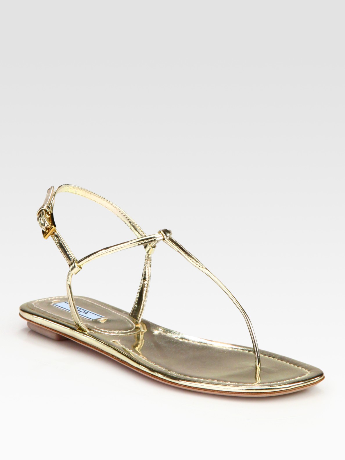 Prada Metallic Leather Thong Flat Sandals - Lyst