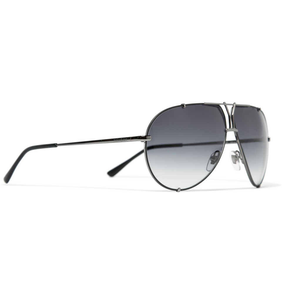 Saint Laurent Y Logo Aviator Sunglasses in Black for Men | Lyst