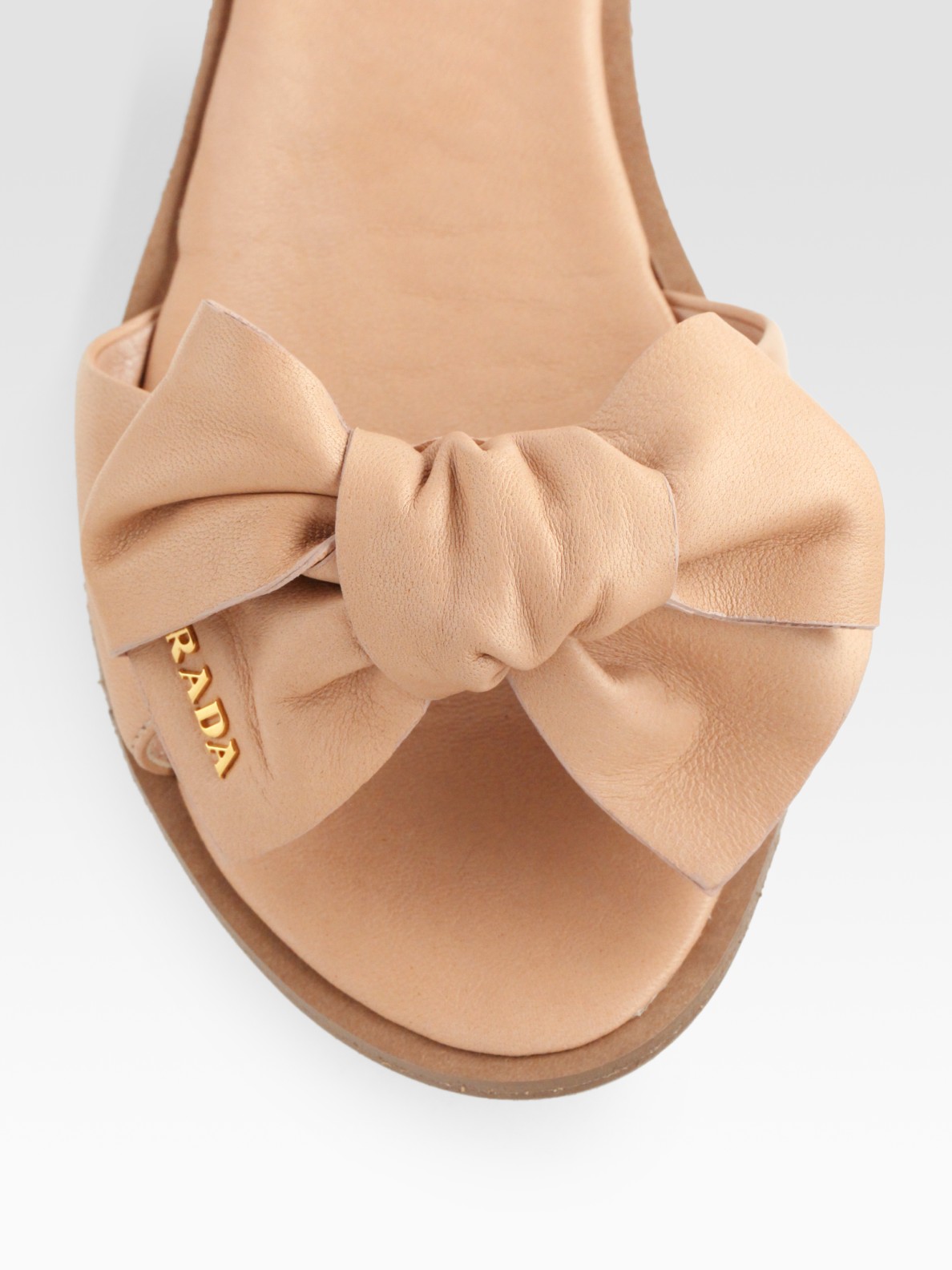 Prada Leather Bow Flat Slides in Brown | Lyst
