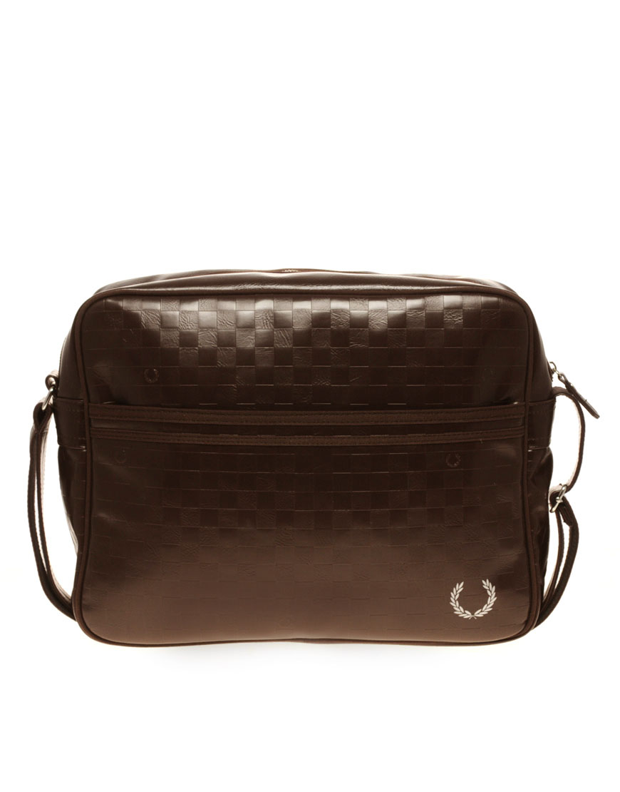 Fred Perry Messenger Bag With Check Embossing in Brown for Men - Lyst