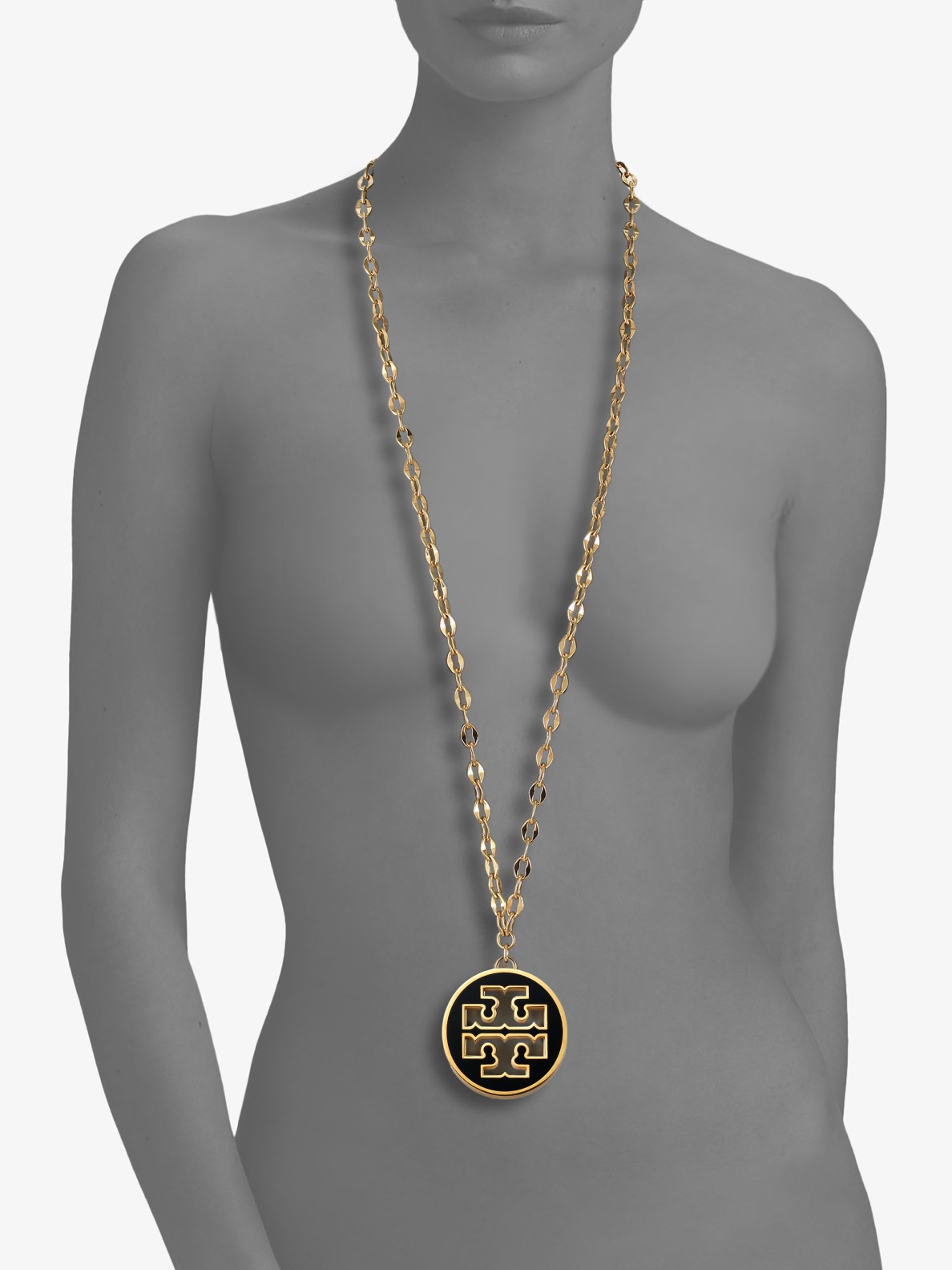 Tory Burch Logo Pendant Necklace in Black | Lyst