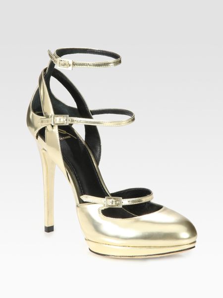 B Brian Atwood Fineday Metallic Leather Platform Mary Jane Pumps in ...