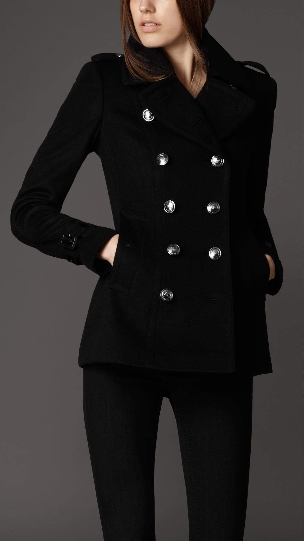 Burberry Wool Cashmere Pea Coat in Black | Lyst
