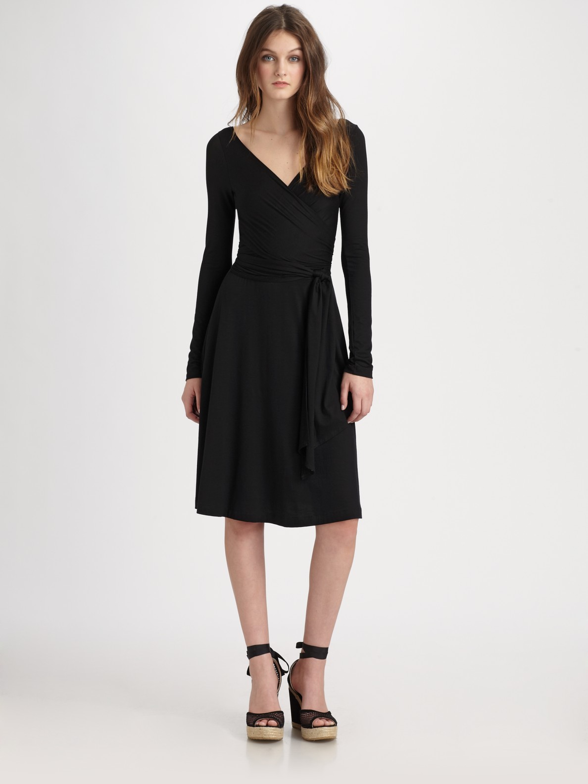 DKNY Jersey Wrap Dress in Black - Lyst