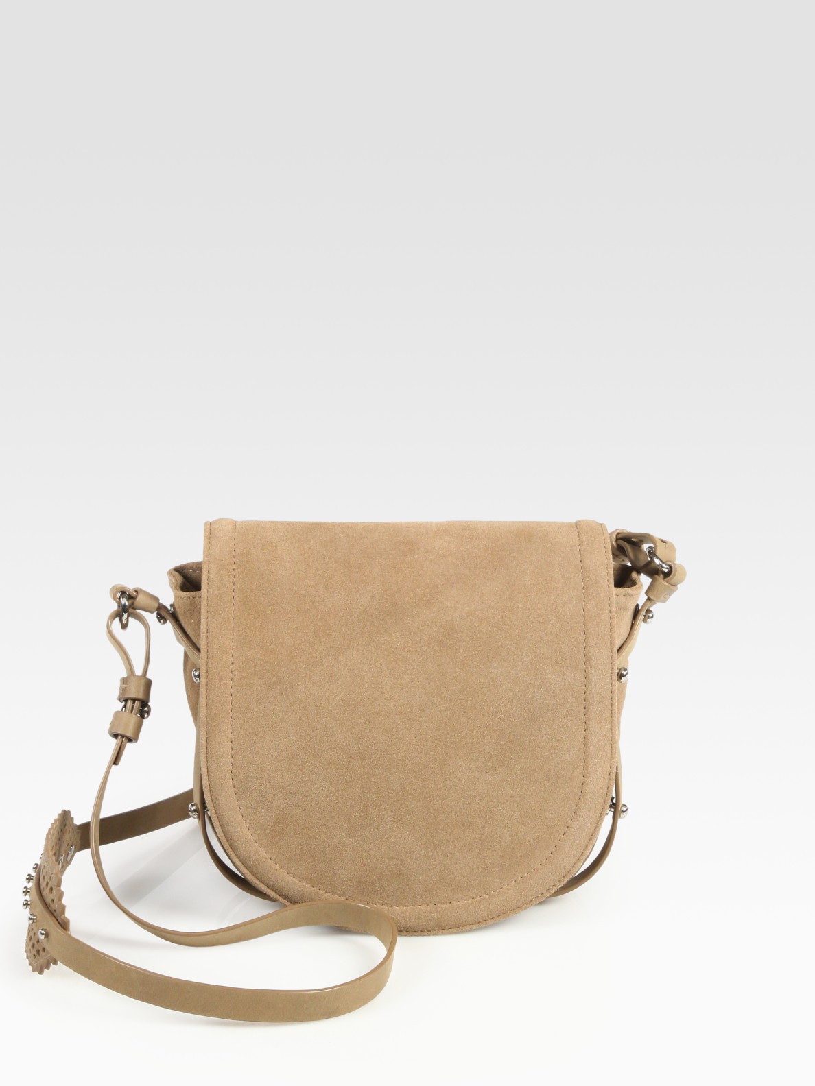 beige suede crossbody bag