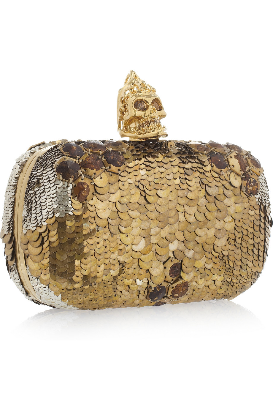 Alexander McQueen Sequin Skull Box Clutch in Gold (Metallic) Lyst