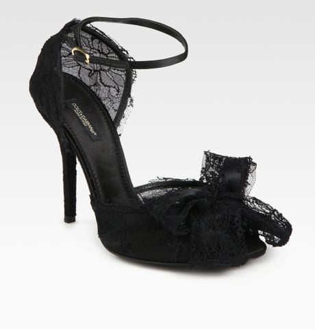 Dolce & Gabbana Lace and Satin Bow Sandals in Black | Lyst