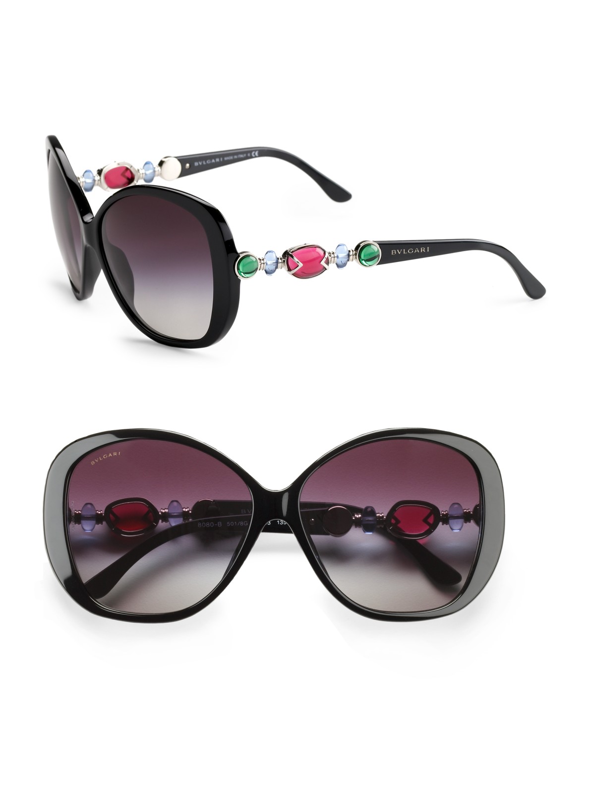 BVLGARI Multi-stone Embellished Sunglasses in Black | Lyst