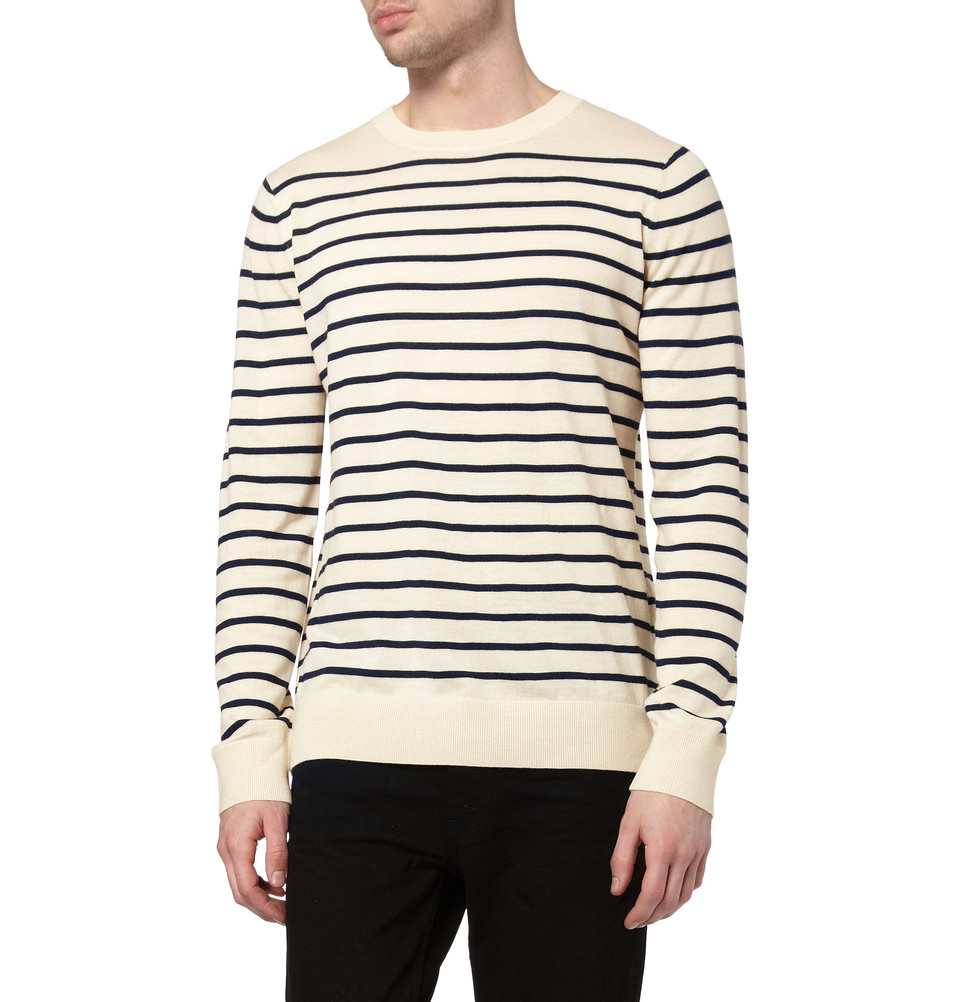 A.P.C. Breton Stripe Wool Sweater in White for Men - Lyst