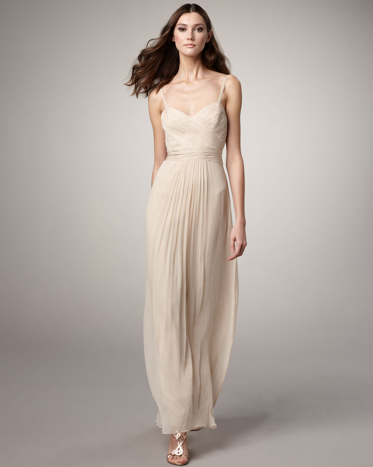 Vera Wang Lavender Ruched Chiffon Gown In Natural Lyst