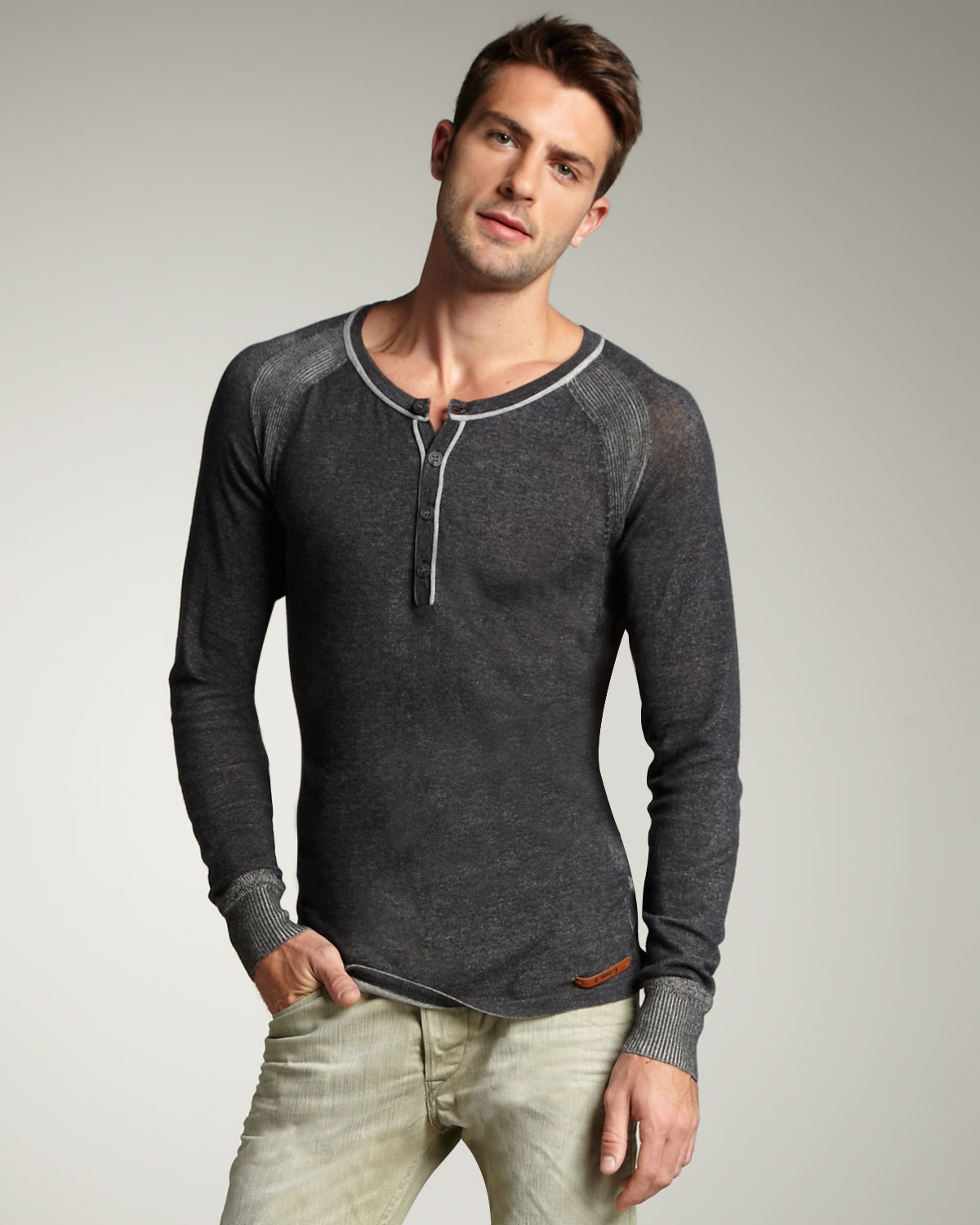 Lyst Diesel ContrastTrim Henley in Black for Men