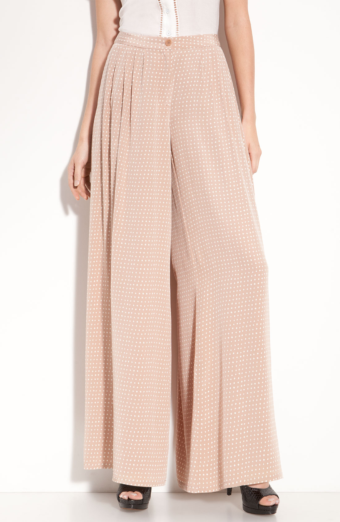 Leith Pleated Silk Palazzo Pants in Pink (taupe combo) | Lyst