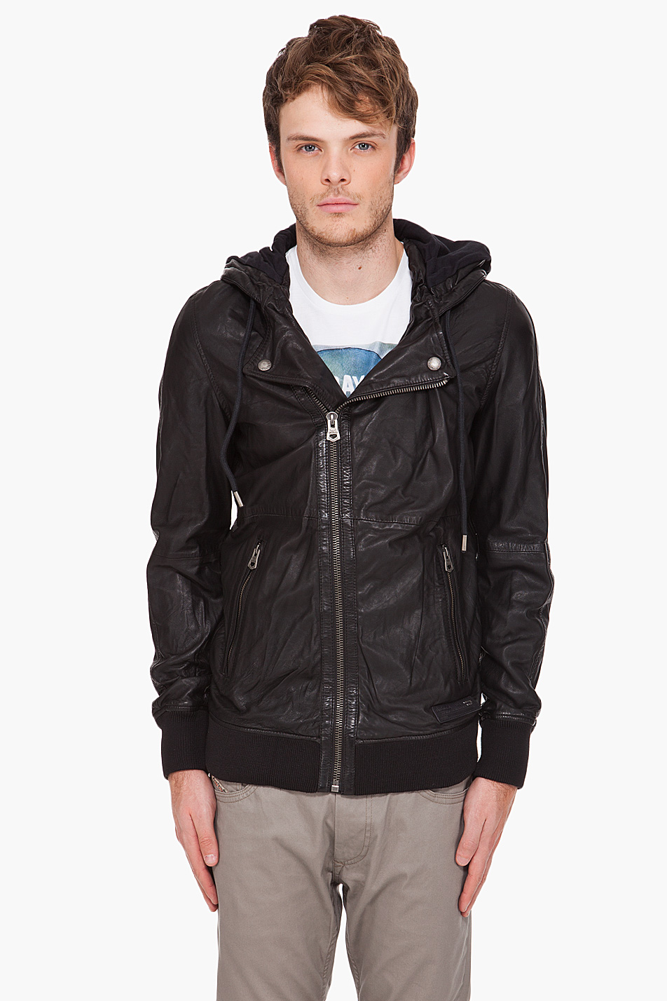 diesel leather hoodie