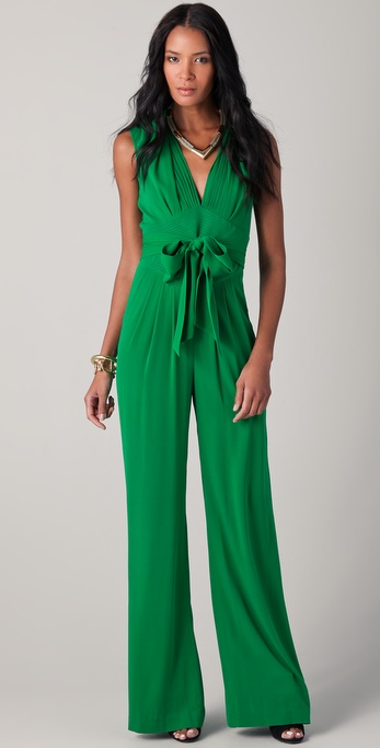Catherine Malandrino Silk Jumpsuit in Green | Lyst