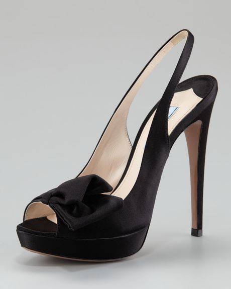 Prada Side-Bow Slingback Evening Sandal in Black (nero) | Lyst