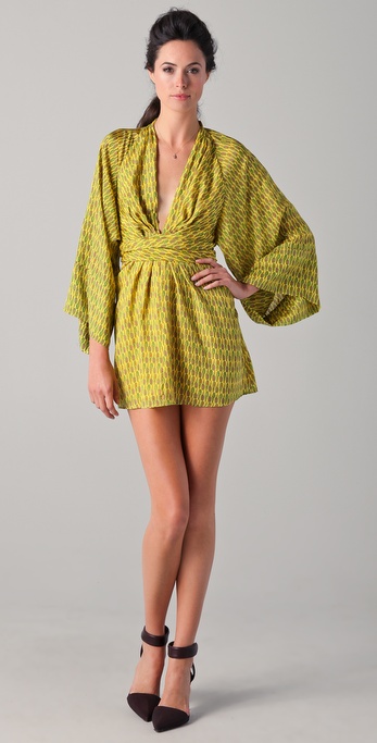 Issa Short Kimono Dress in Yellow - Lyst