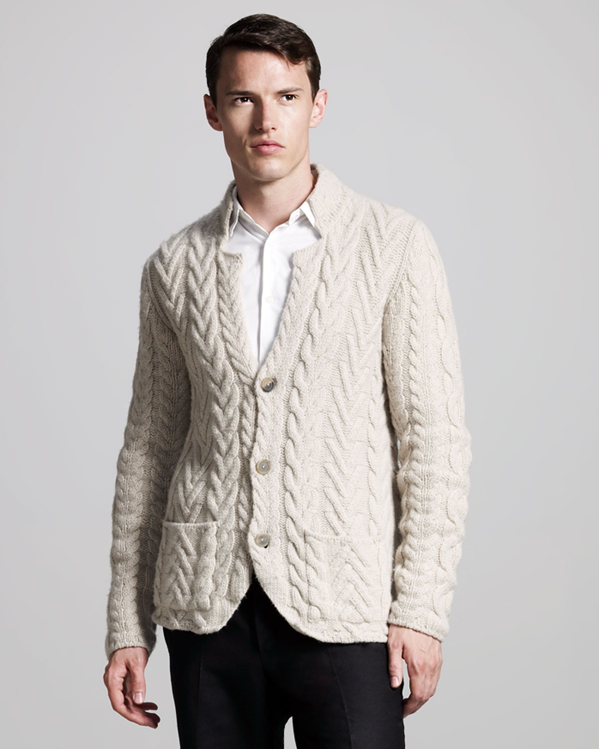 Jil Sander Cable-knit Cardigan in Beige for Men | Lyst