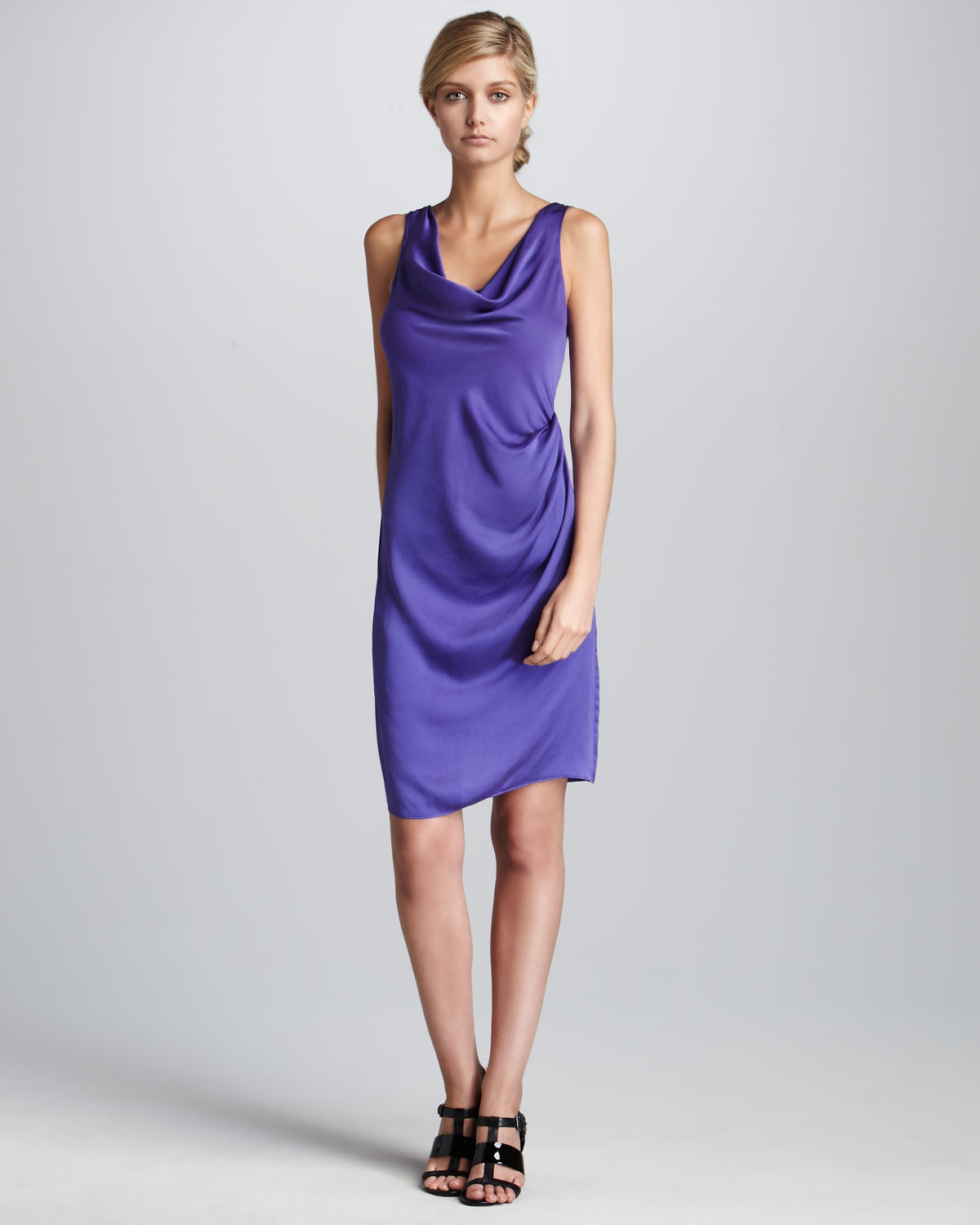 Lyst - Theory Satin Cowl-neck Dress in Purple