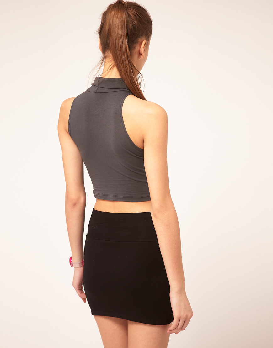 American apparel Sleeveless Turtleneck Crop Top in Gray (asphalt) Lyst