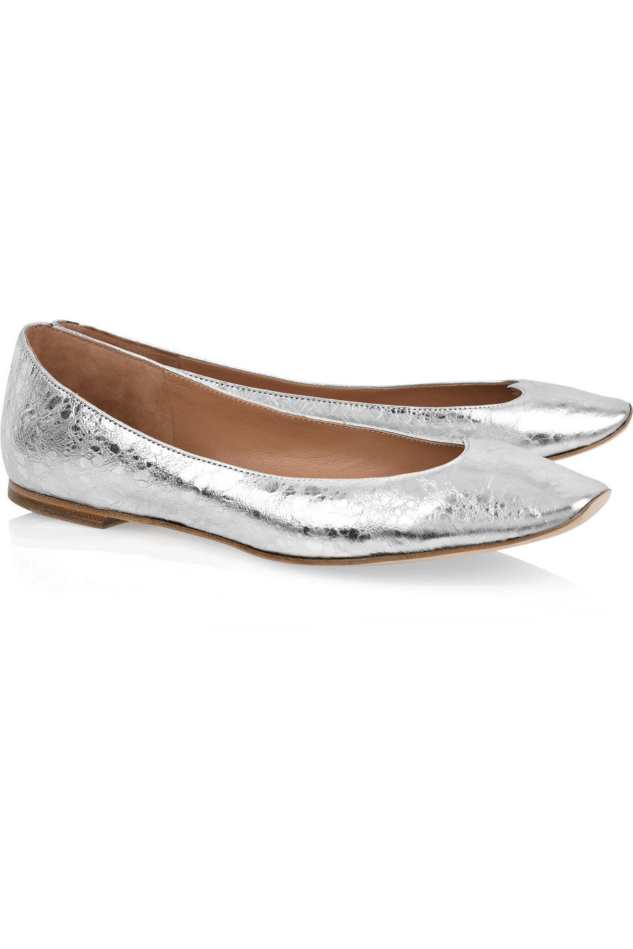 See By Chloé Crinkled-leather Scalloped Ballerina Flats in Silver ...
