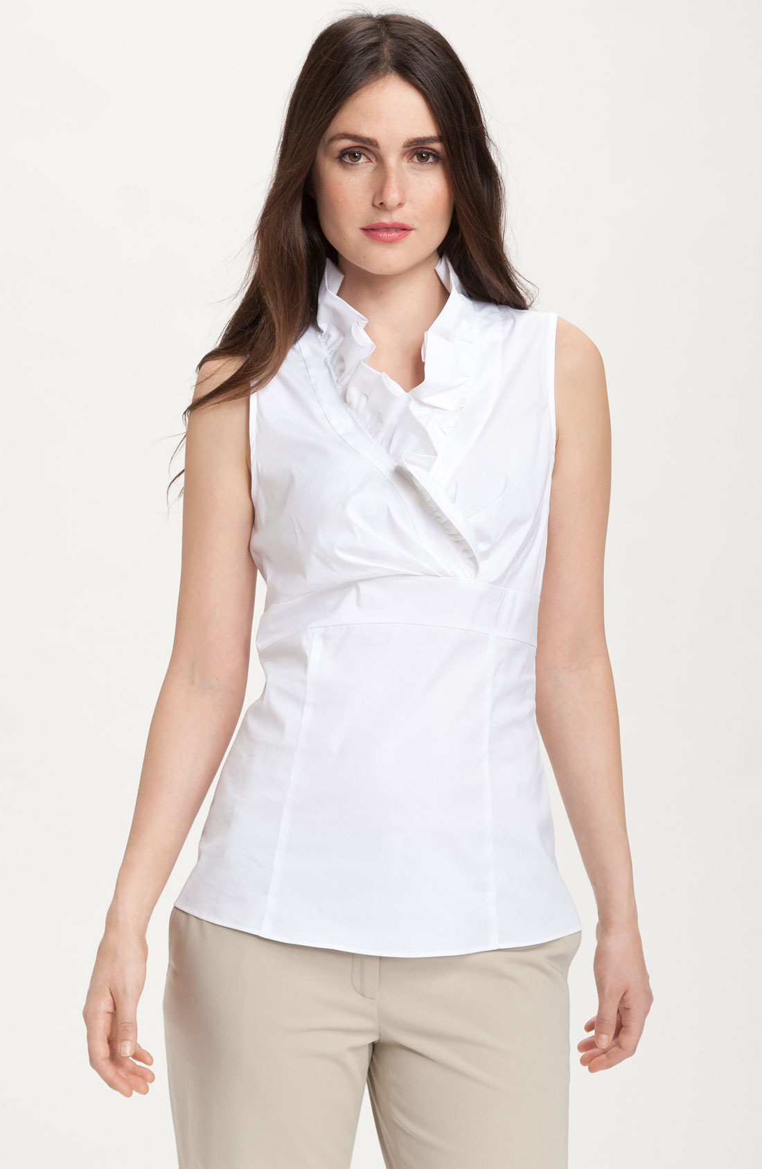 Lafayette 148 New York Lorelai Ruffled Sleeveless Blouse in White | Lyst