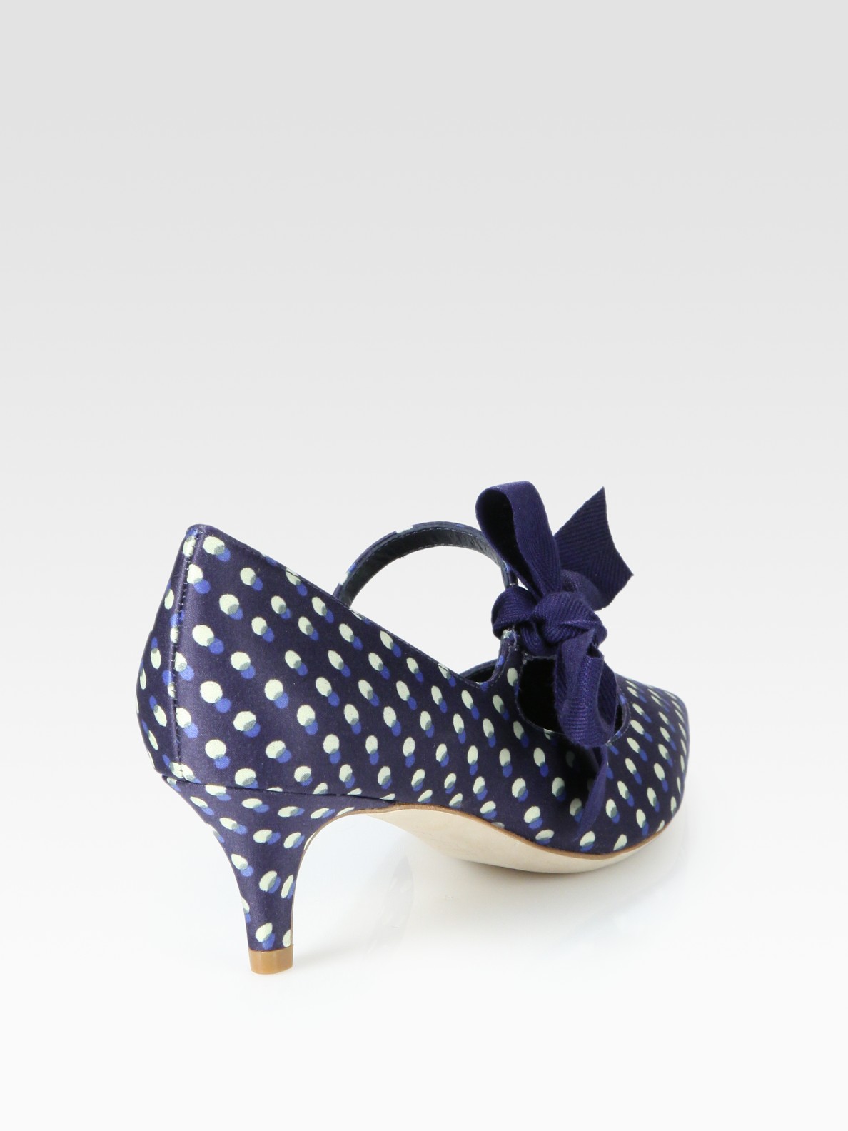 Tory Burch Beverly Polka-dot Satin Point Toe Bow Pumps in Navy (Blue) - Lyst