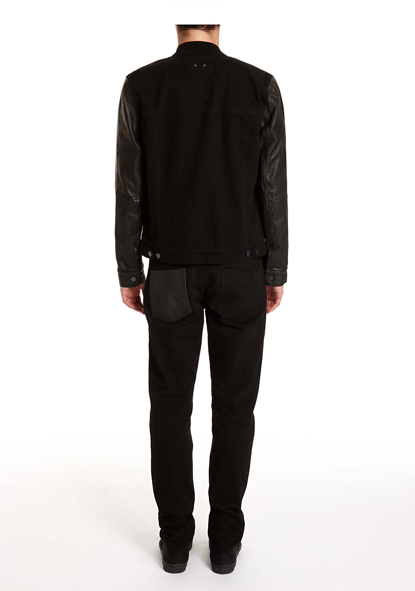 Black Leather Jacket With Cotton Sleeves Pictures