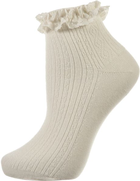 Topshop Cream Lace Trim Ankle Socks in Beige (cream) | Lyst