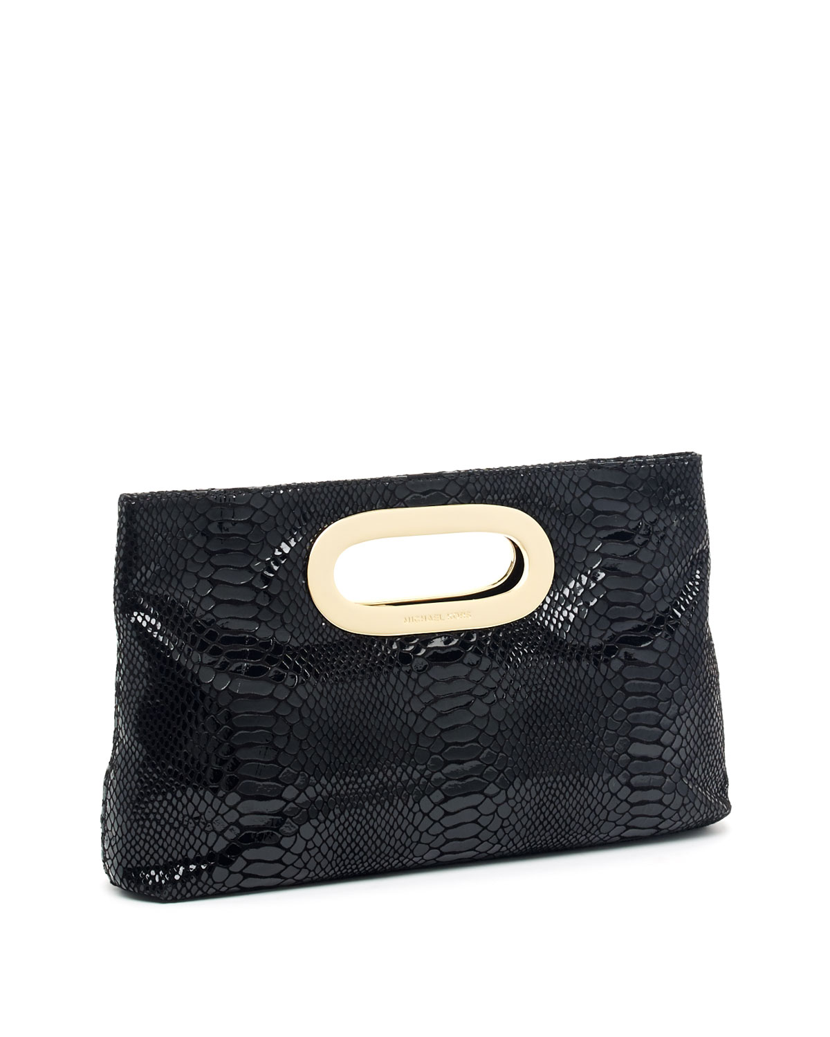 Michael Kors Berkley Clutch, Python-Embossed Black Patent - Lyst