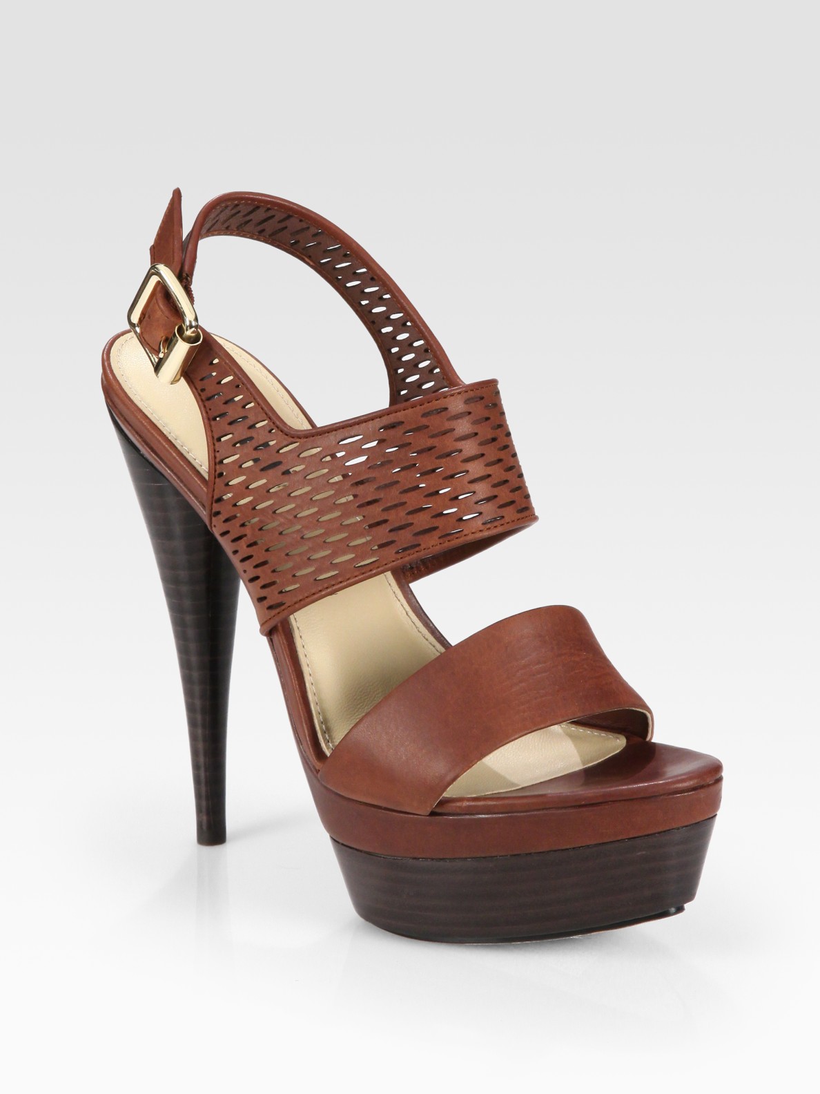 Rachel zoe Beau Perforated Leather Slingback Platform Sandals in Brown ...