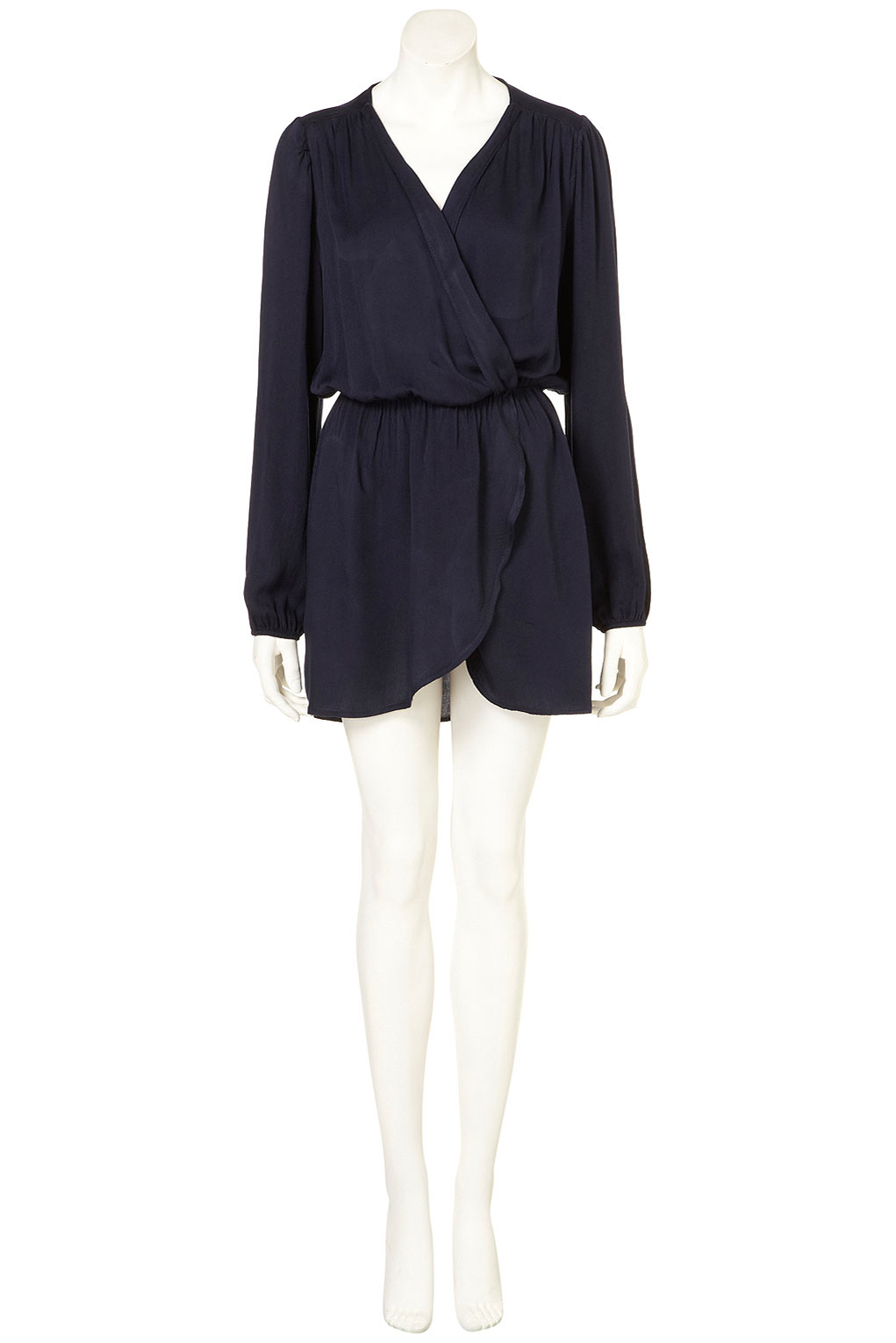navy blue long sleeve wrap dress