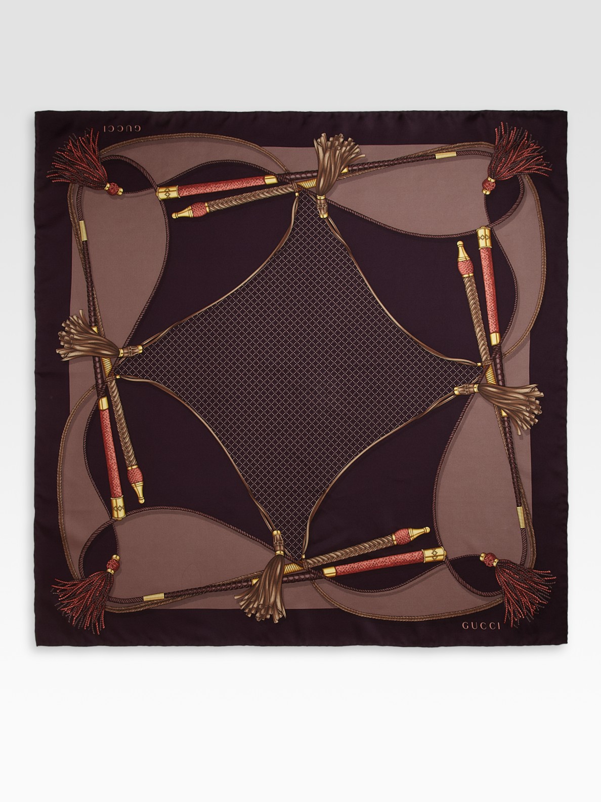 Lyst Gucci Horse Whip Print Silk Foulard Scarf in Purple