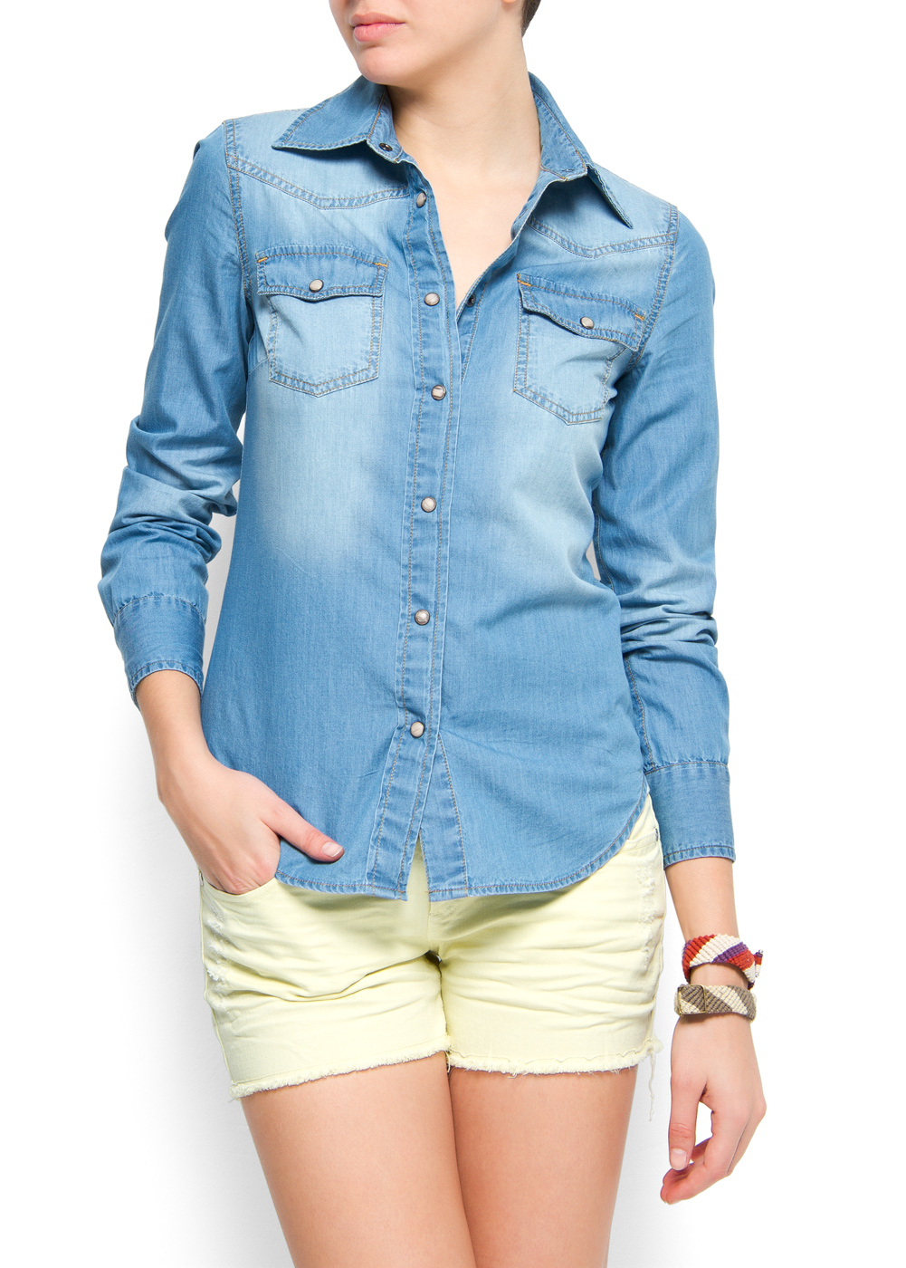 Lyst - Mango Long Sleeves Denim Shirt in Blue