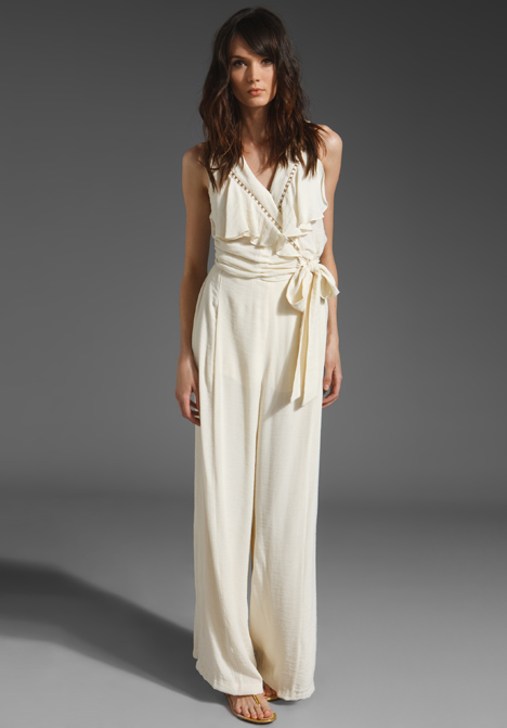 Tracy reese Drapey Twill Jumpsuit in White (pearl) | Lyst