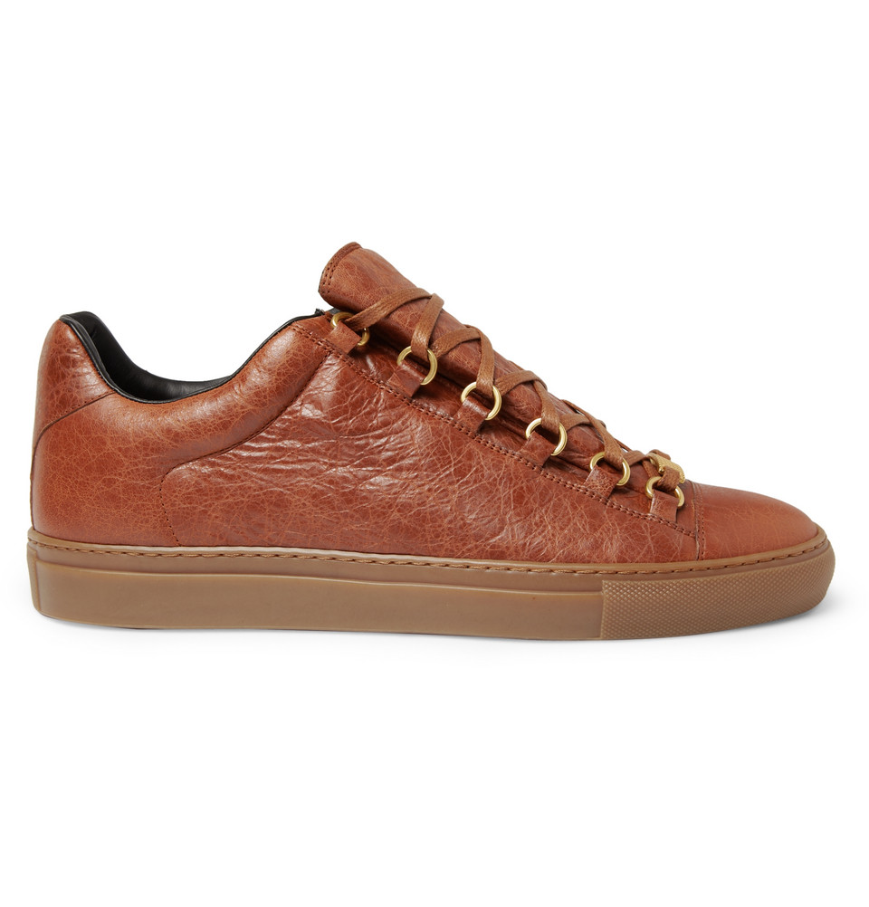 Balenciaga Arena Creased Leather Sneakers in Brown for Men | Lyst