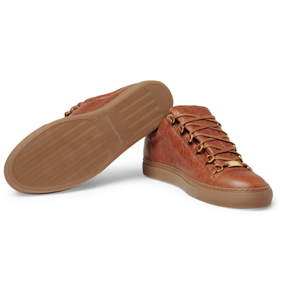 generation angreb Kirsebær Balenciaga Arena Creased Leather Sneakers in Brown for Men | Lyst