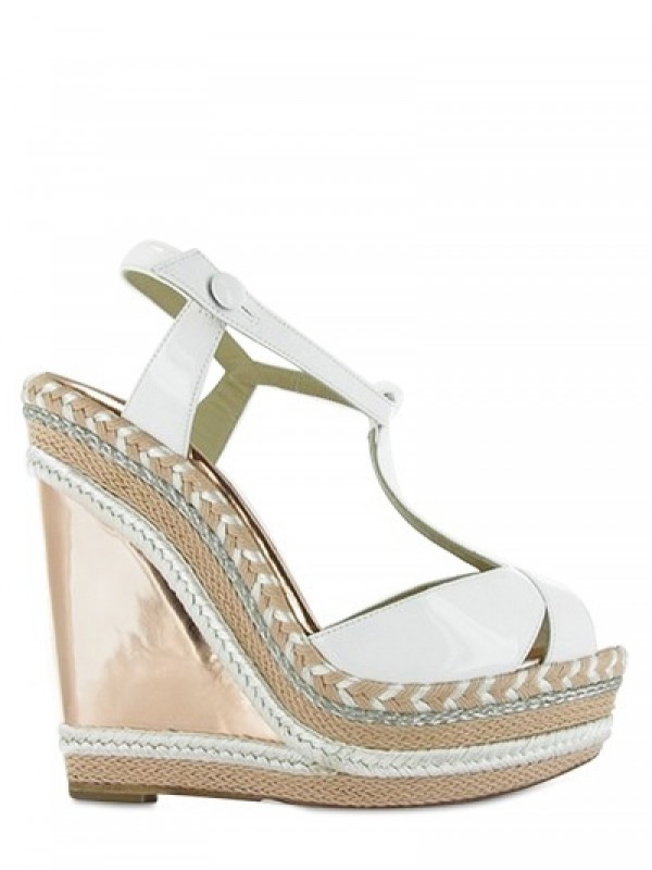 Christian Louboutin 140mm Trotolita Patent & Mirror Wedges in White - Lyst