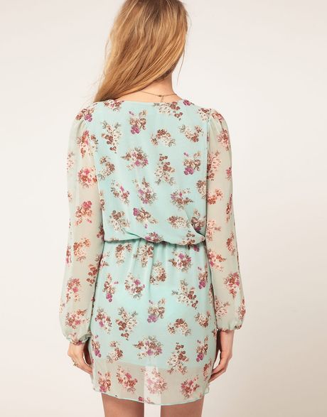 Love Chiffon Floral Print Wrap Dress in Floral (mint) | Lyst