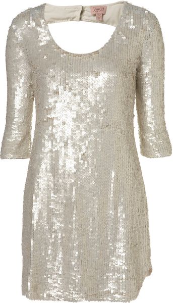 Topshop Sequin Long Sleeve Dress By Dress Up in Silver (cream) | Lyst