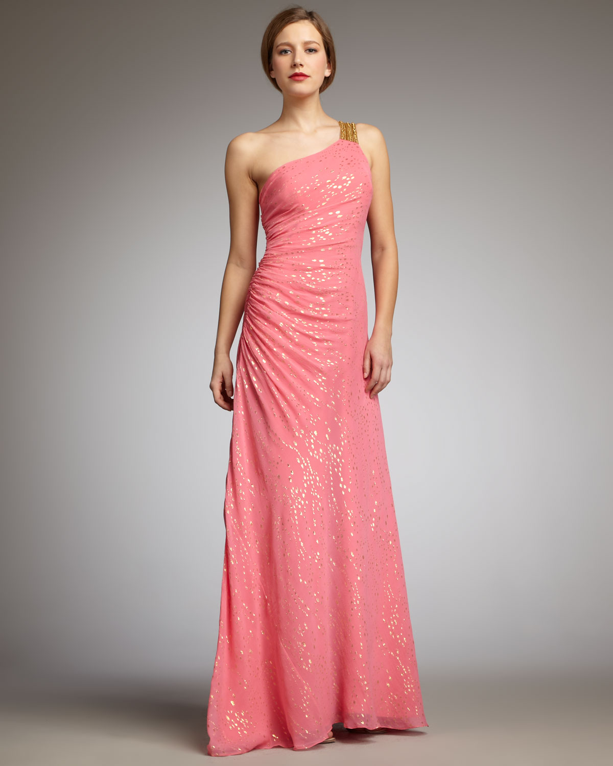 Lyst - Aidan Mattox One-shoulder Metallic Gown in Pink